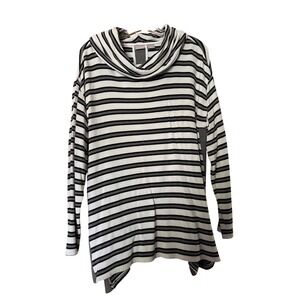 Chicos Zenergy Striped Hooded Top Black White Grey Size 2 Large 12/14 Athleisure